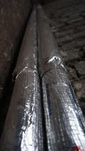 Aluminum foil laminated with scrim with highly effective heat insulation of pipes.